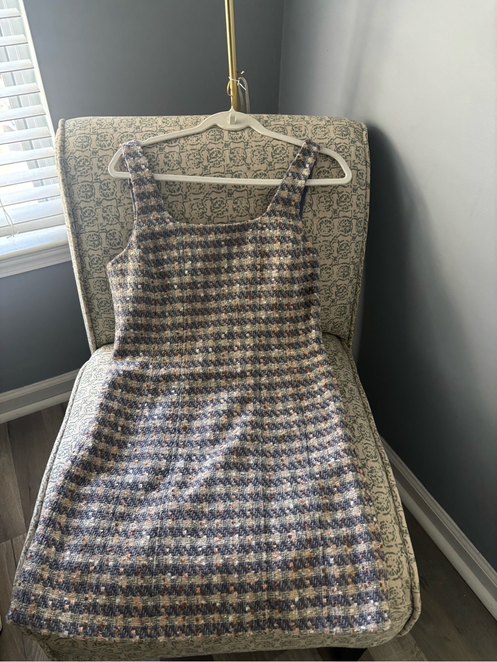 Elie Tahari Blue and Cream Tweed Plaid Sleeveless Shift Dress